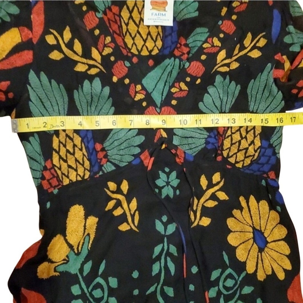 Farm Rio Black Tropical Toucan Floral V-Neck Maxi Dress S Long Puff Sleeve Boho - Picture 16 of 16